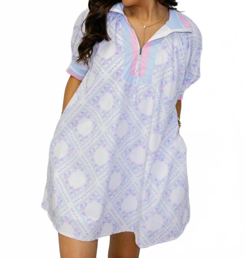 NEW PEACH LOVE floral print semi zip mini dress in light blue